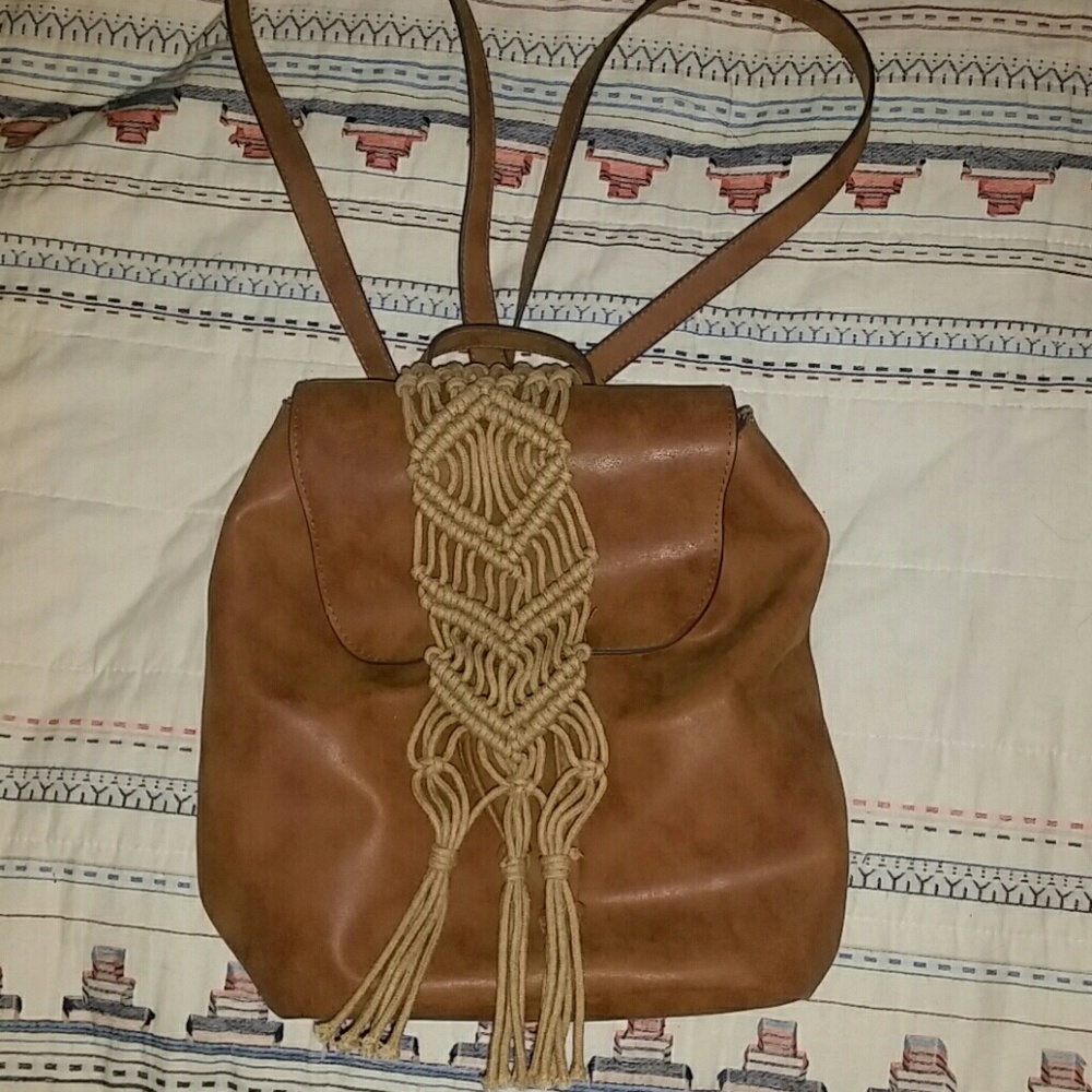 Faux leather boho backpack purse